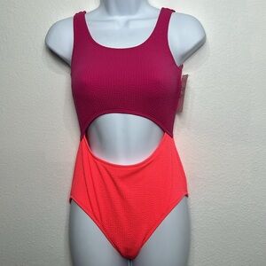 Color-Block Cutout One-Piece Swimsuit for Girls Preppy   bathing suit size 14-16